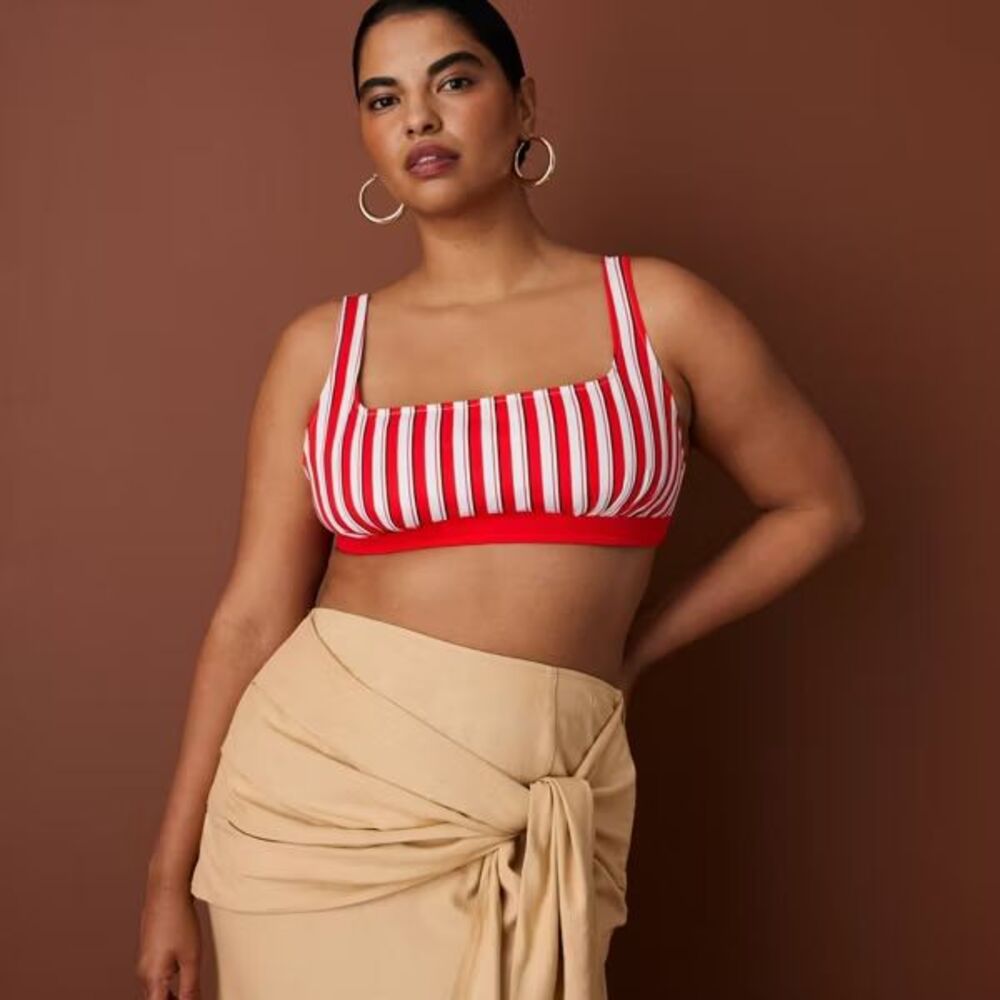 Rosie Assoulin X Target Women’s Pleated poplin Striped Midi Bralette Top Red XL
